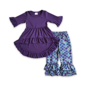 6 A15-12 baby girl clothes purple scales outfits (3/4 sleeve)