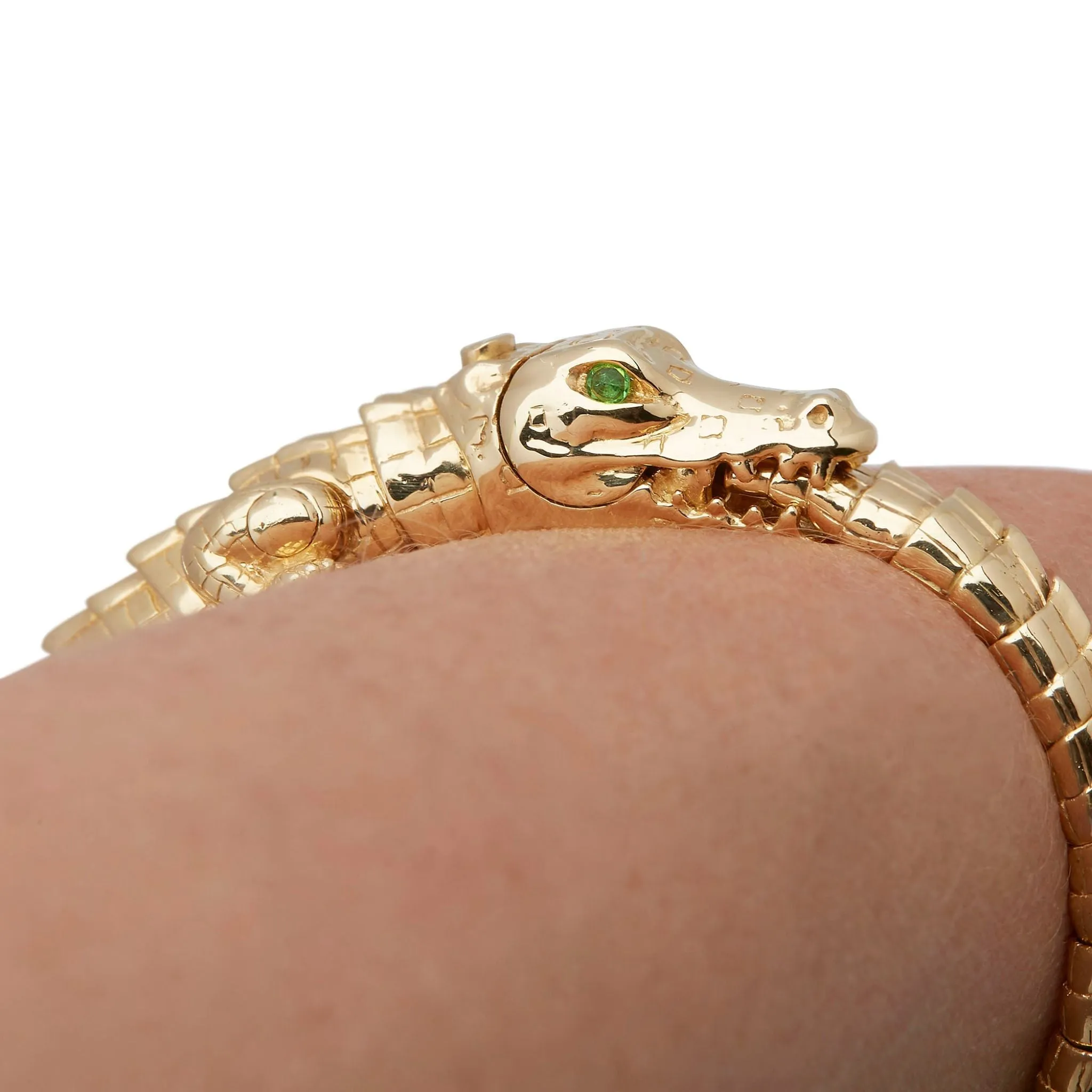 Alligator Wrap 18K Gold Bracelet w. Tsavorite