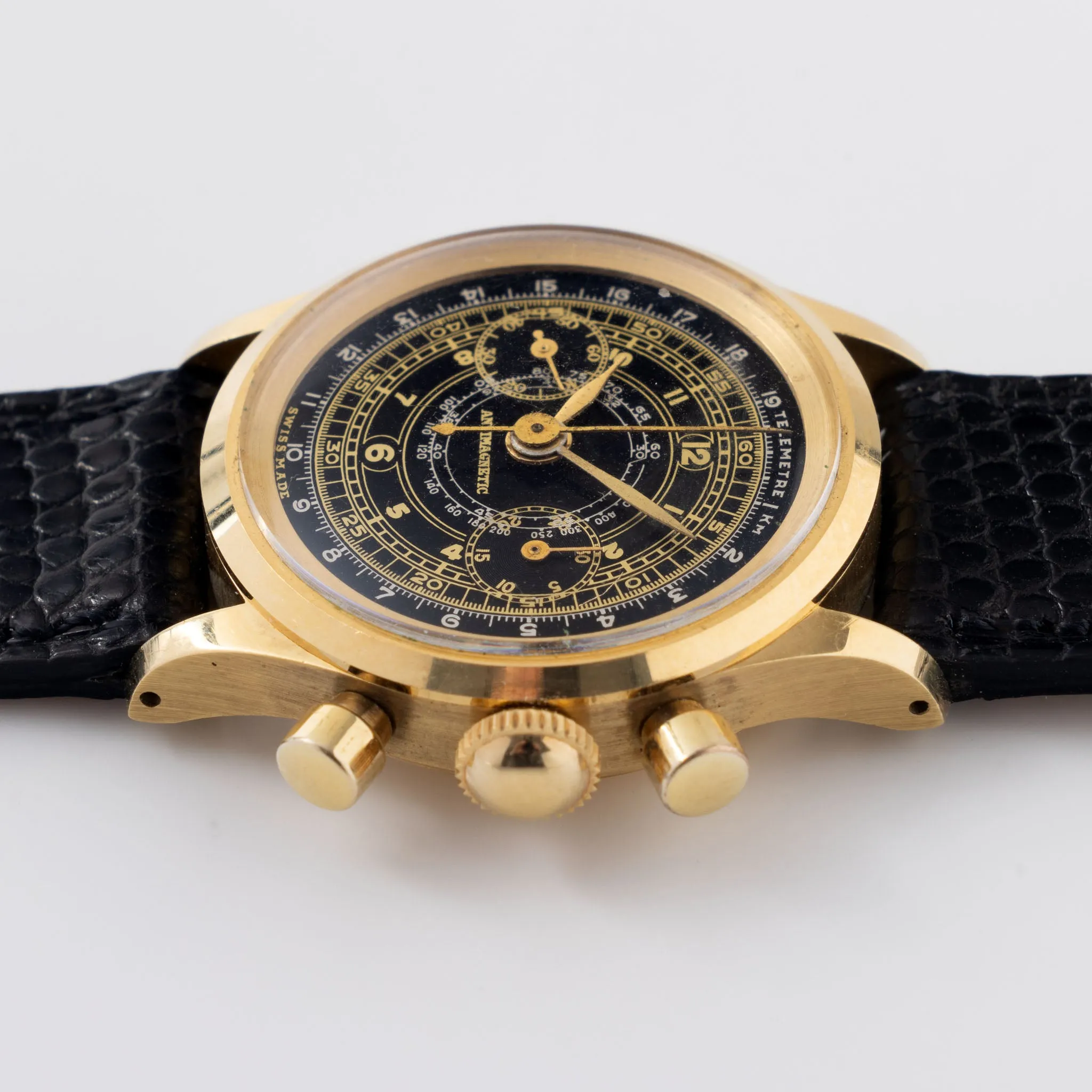 Anonymous Baby Chronograph 18k Yellow Gold Gilt Dial Valjoux 69