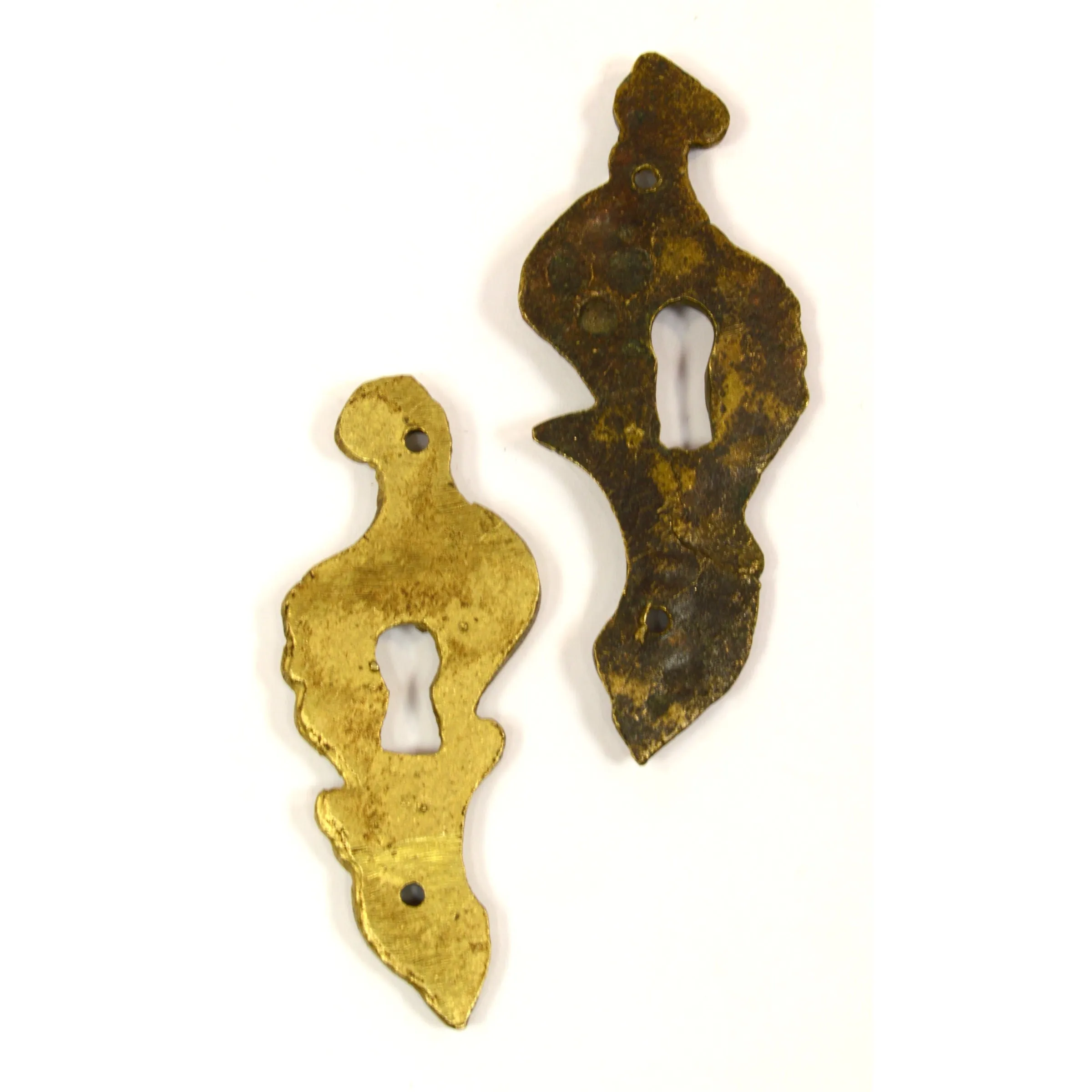 Antique BRASS/BRONZE ESCUTCHEON Lot of 2 Matching Style KEYHOLE COVERS Patina!!