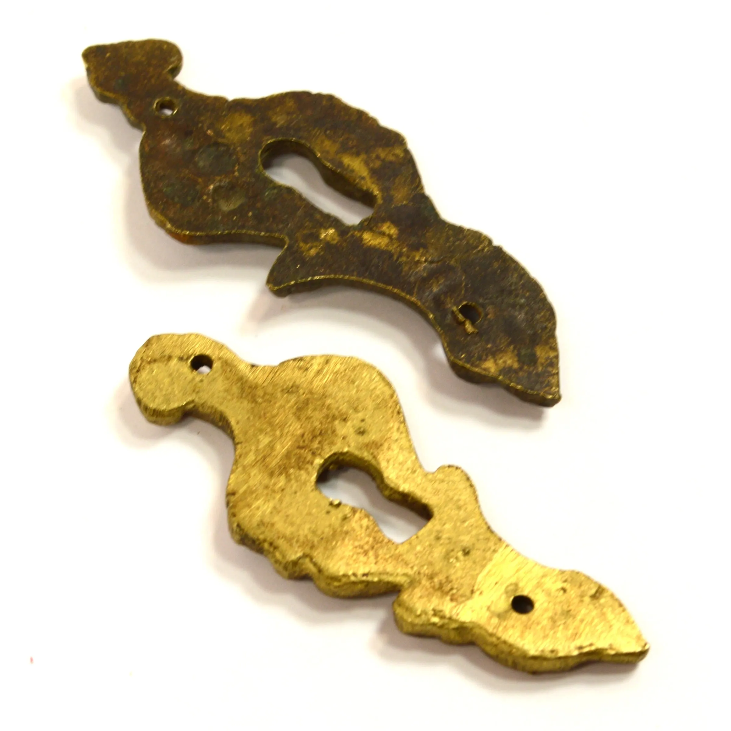 Antique BRASS/BRONZE ESCUTCHEON Lot of 2 Matching Style KEYHOLE COVERS Patina!!