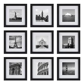 ArtzFolio Wall Photo Frame D306 | Wall Photo Frame Collage for Living Room | Picture Frames Home & Wall Decoration | Black | Set of 9 Units With Mat | 6x6inch