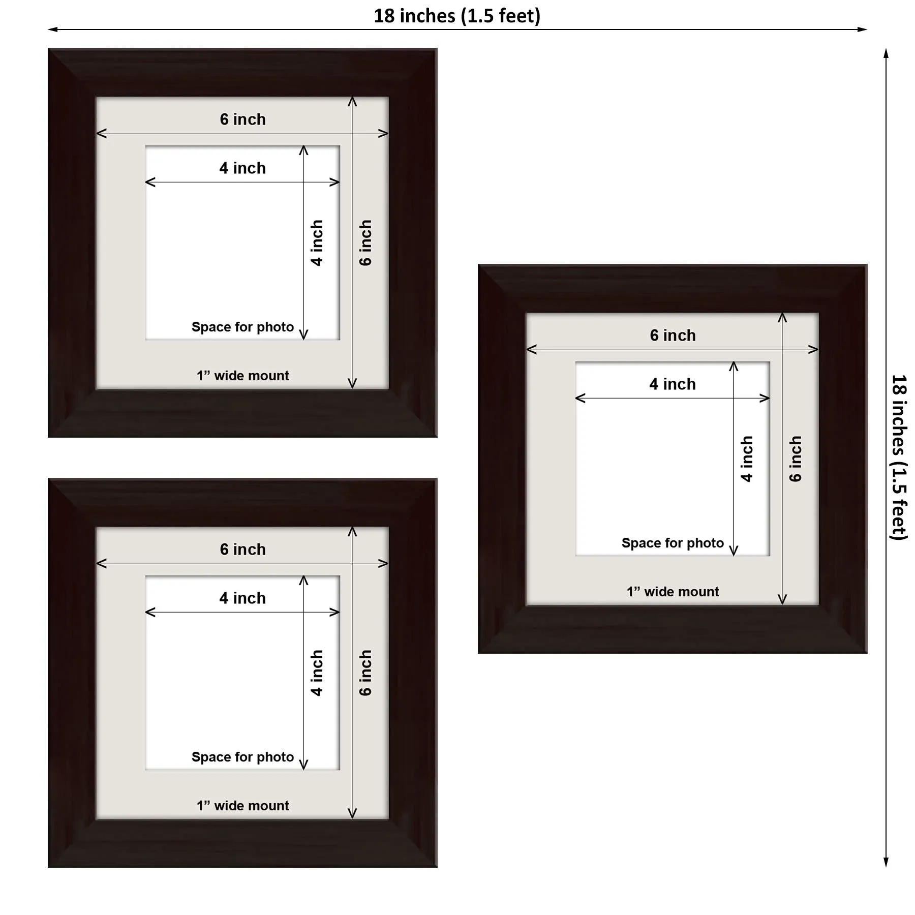 ArtzFolio Wall Photo Frame D483 | Wall Photo Frame Collage for Living Room | Picture Frames Home & Wall Decoration | Dark Brown | Set of 3 Units With Mat | 6x6inch