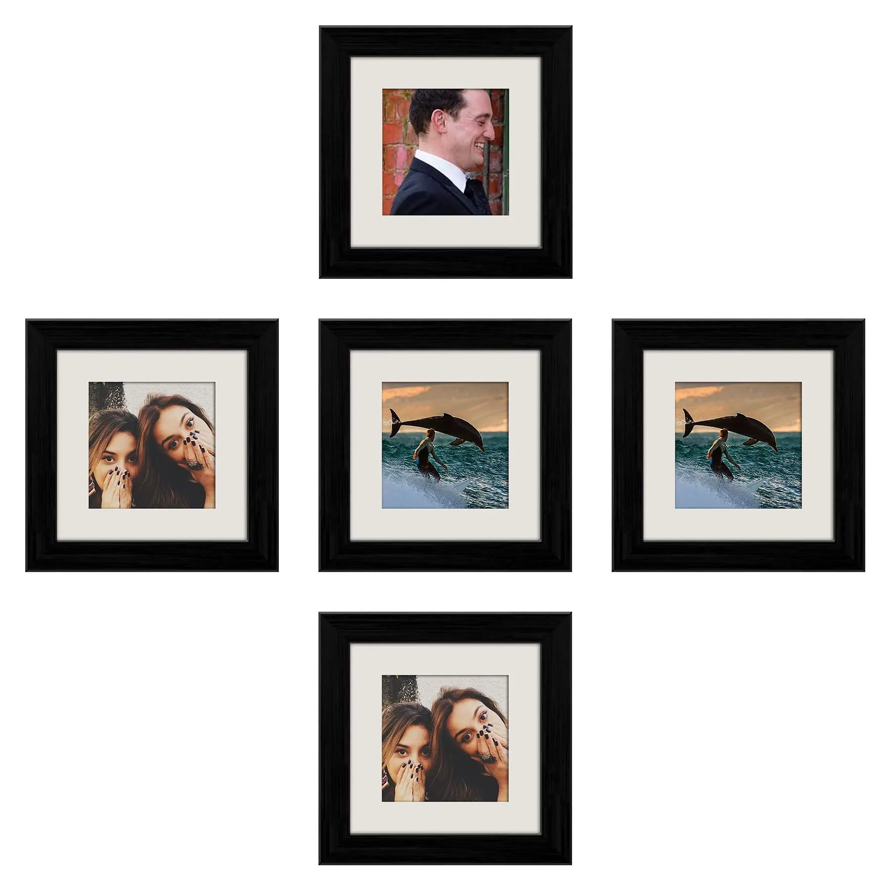 ArtzFolio Wall Photo Frame D488 | Wall Photo Frame Collage for Living Room | Picture Frames Home & Wall Decoration | Black | Set of 5 Units With Mat | 6x6inch