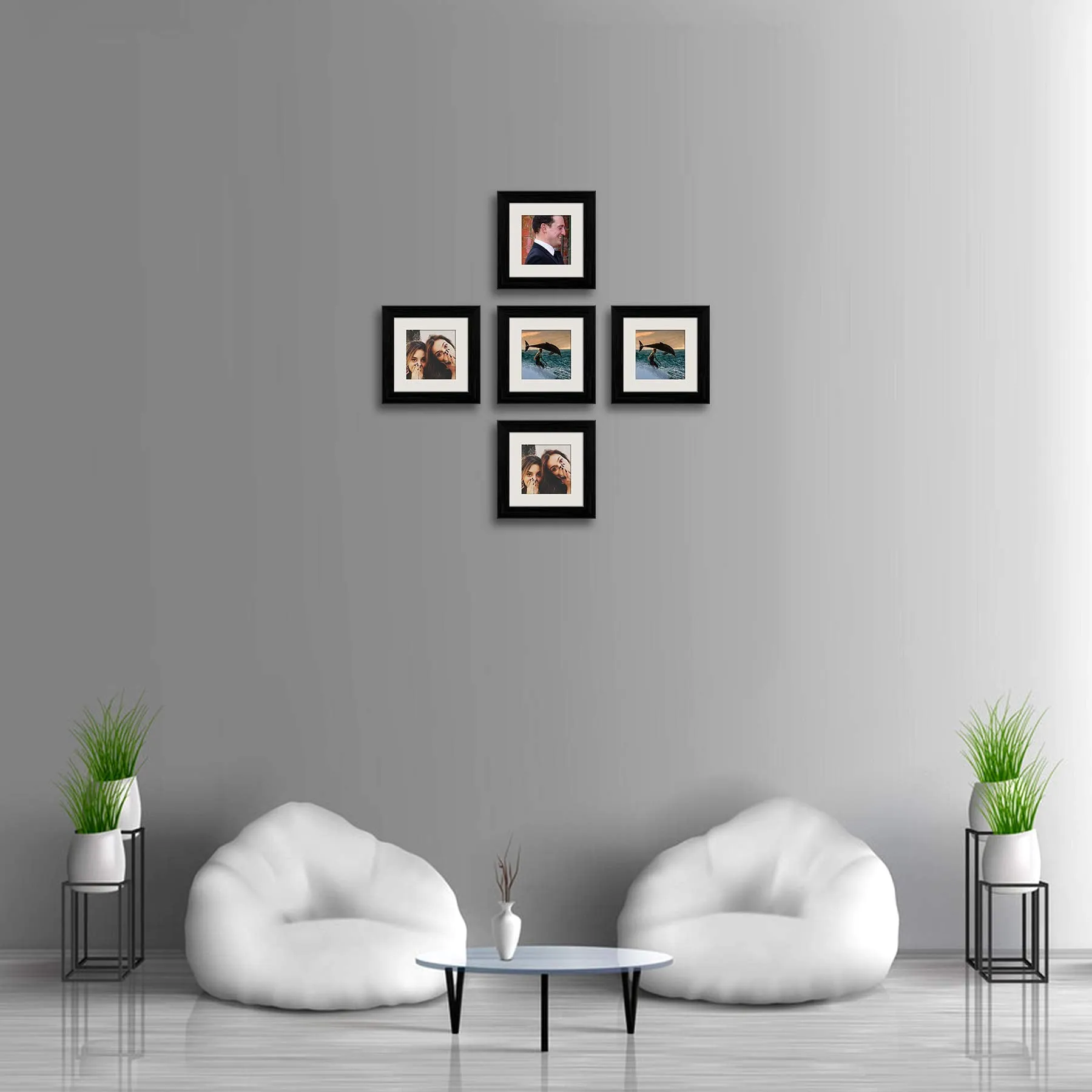 ArtzFolio Wall Photo Frame D488 | Wall Photo Frame Collage for Living Room | Picture Frames Home & Wall Decoration | Black | Set of 5 Units With Mat | 6x6inch