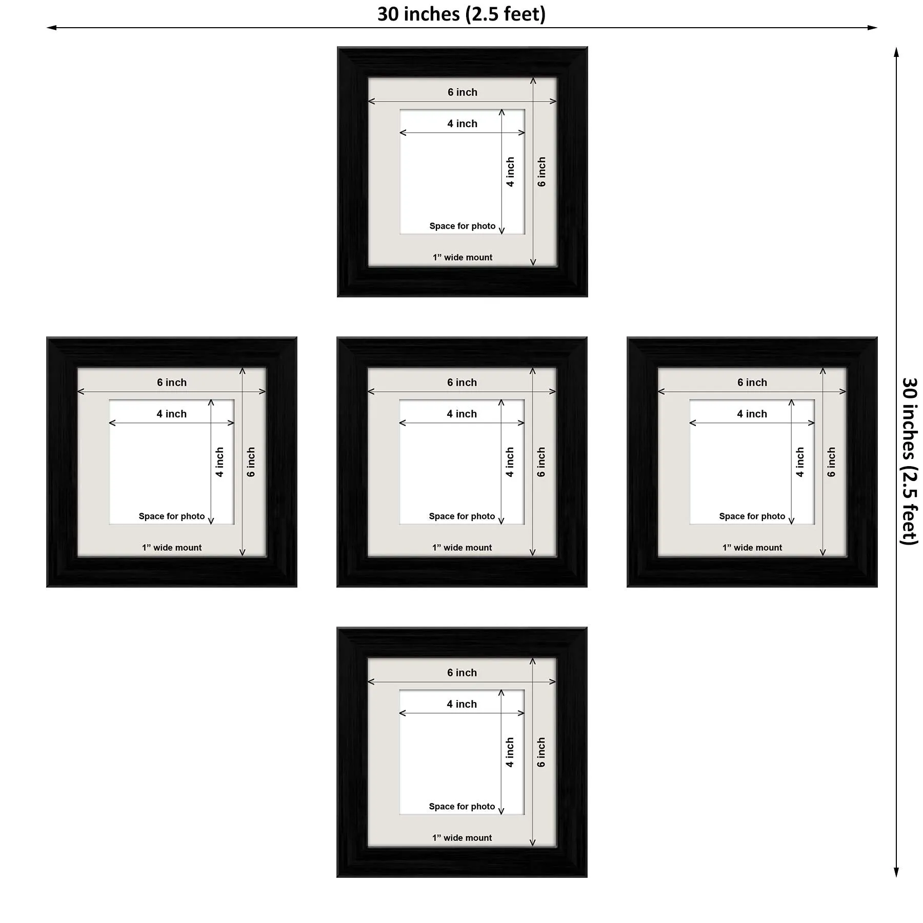 ArtzFolio Wall Photo Frame D488 | Wall Photo Frame Collage for Living Room | Picture Frames Home & Wall Decoration | Black | Set of 5 Units With Mat | 6x6inch