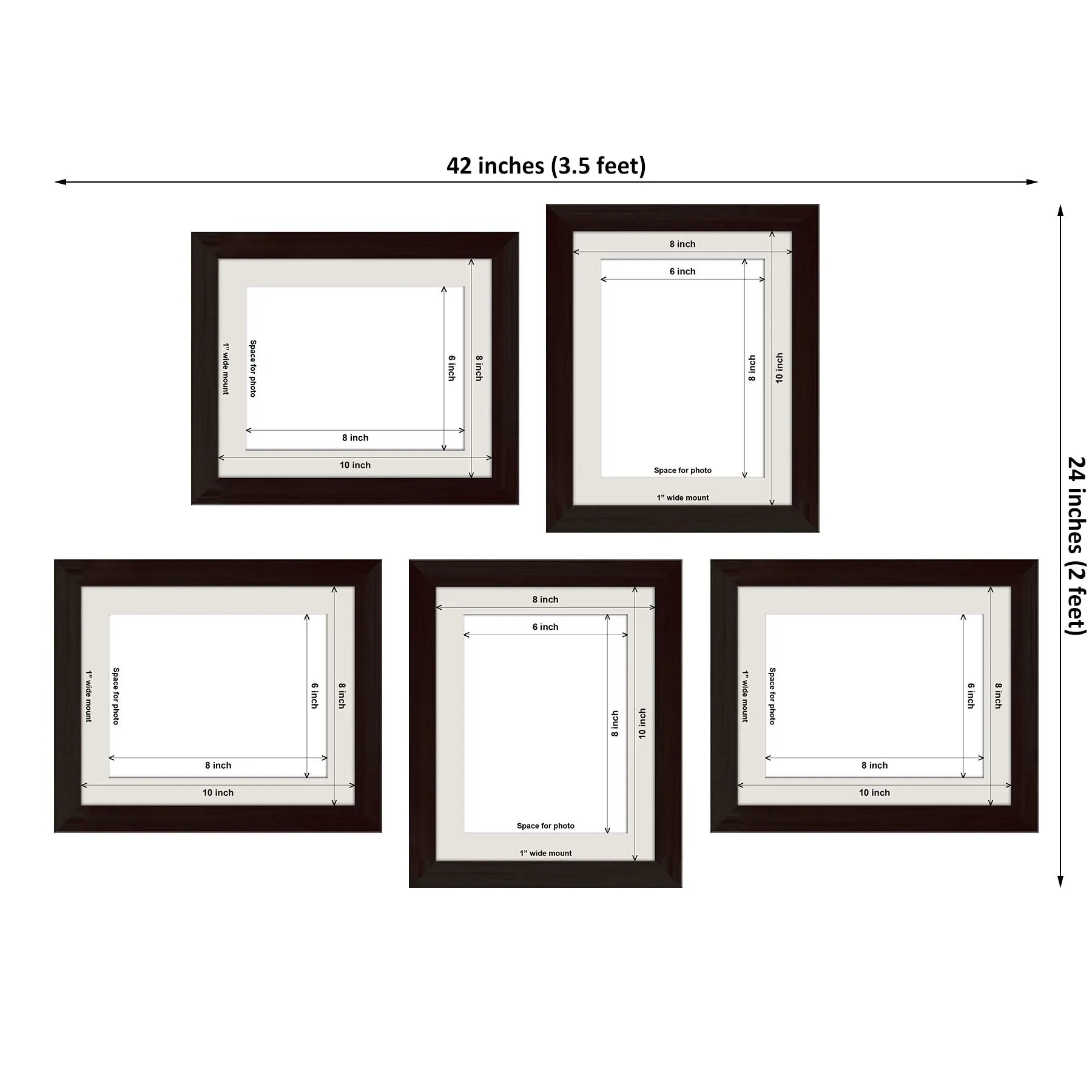 ArtzFolio Wall Photo Frame D537 | Wall Photo Frame Collage for Living Room | Picture Frames Home & Wall Decoration | Dark Brown | Set of 5 Units With Mat | 8x10inch