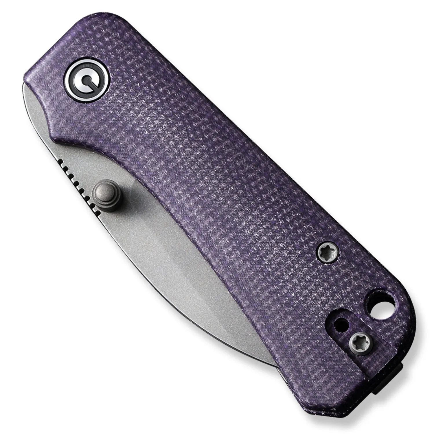 Baby Banter Pocket Knife - Purple Micarta - Gray Stonewash Nitro V Wharncliffe