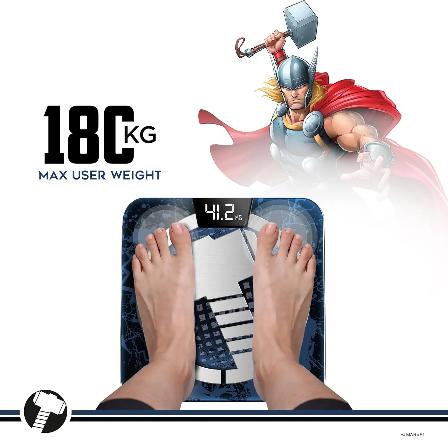 BCA-140 Thor Edition Digital Bathroom BMI Weight Scale for Human Fitness Body Weight with Max Weighing Capacity 180kg | LED Display | Tempered Glass | Mobile App and Body Fat Analyzer