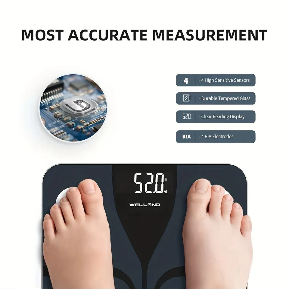 High-Accuracy Body Fat Scale - Smart Digital Bathroom Weight Scale with Bluetooth Connectivity, Body Composition Monitor for Body Fat, BMI, Bone Mass, Weight, Muscle Mass, and Visceral Fat - Black, Easy-to-Use with Smartphone App