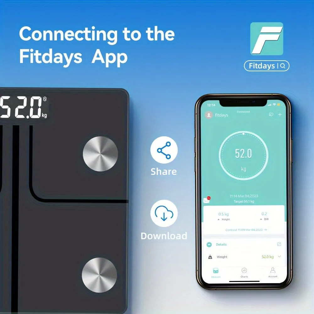 High-Accuracy Body Fat Scale - Smart Digital Bathroom Weight Scale with Bluetooth Connectivity, Body Composition Monitor for Body Fat, BMI, Bone Mass, Weight, Muscle Mass, and Visceral Fat - Black, Easy-to-Use with Smartphone App