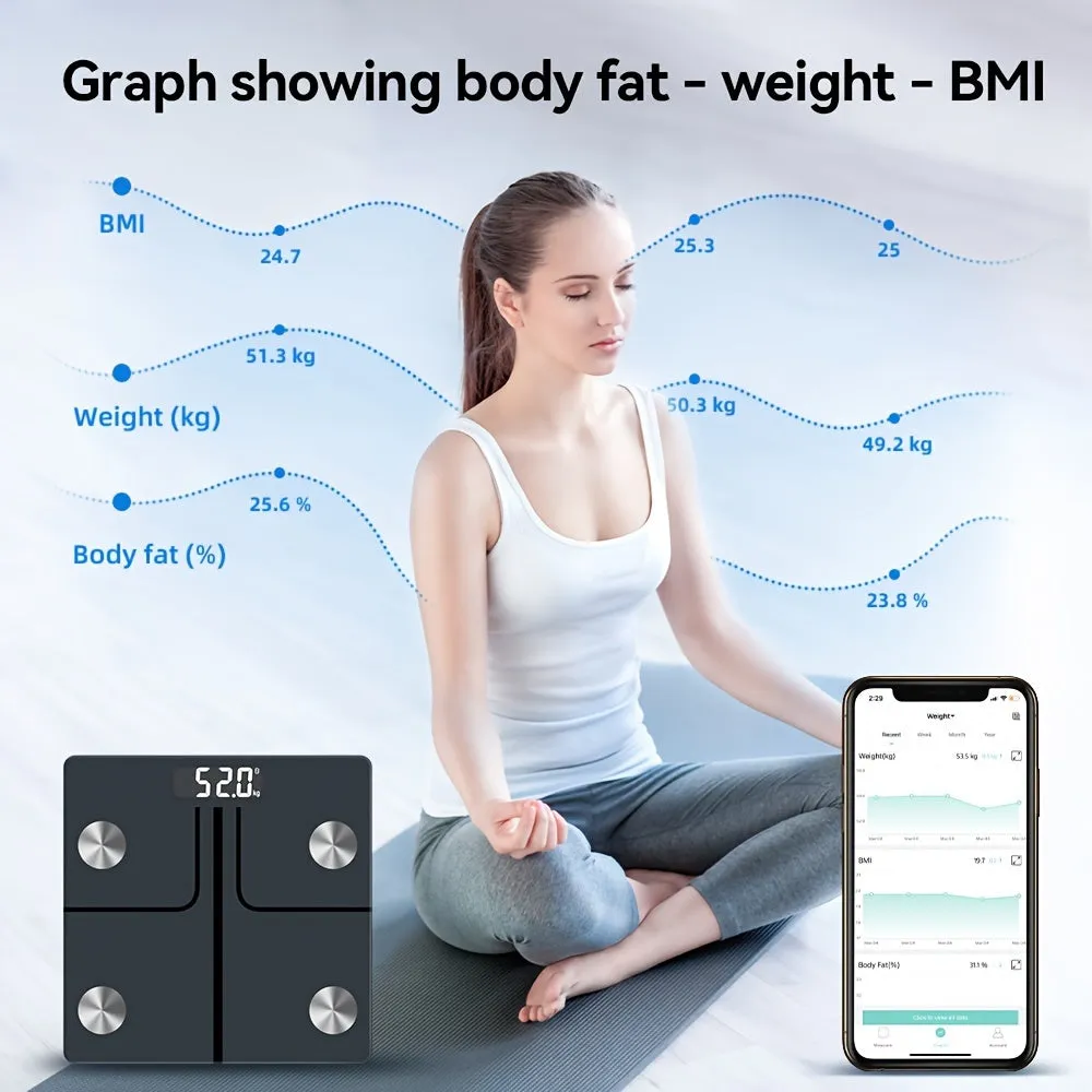 High-Accuracy Body Fat Scale - Smart Digital Bathroom Weight Scale with Bluetooth Connectivity, Body Composition Monitor for Body Fat, BMI, Bone Mass, Weight, Muscle Mass, and Visceral Fat - Black, Easy-to-Use with Smartphone App