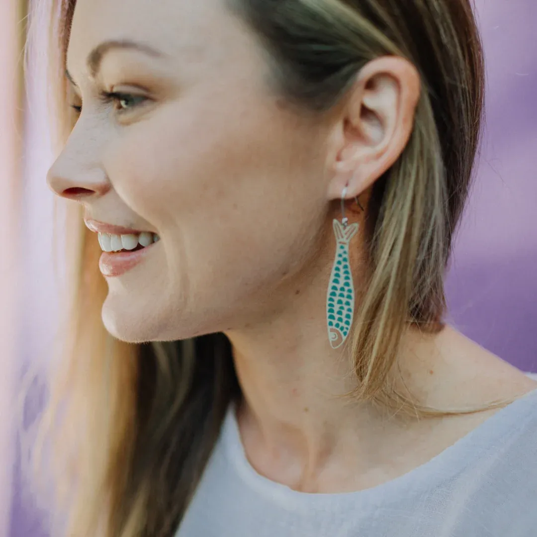 Midi Fishy Earrings - Silver & Blue