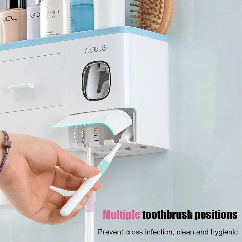 New Magnetic Adsorption Toothbrush Holder Automatic Toothpaste Dispenser Toiletries Storage Rack Bathroom Accessories