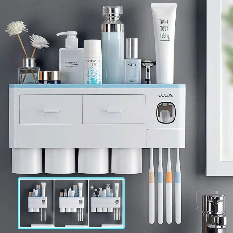 New Magnetic Adsorption Toothbrush Holder Automatic Toothpaste Dispenser Toiletries Storage Rack Bathroom Accessories