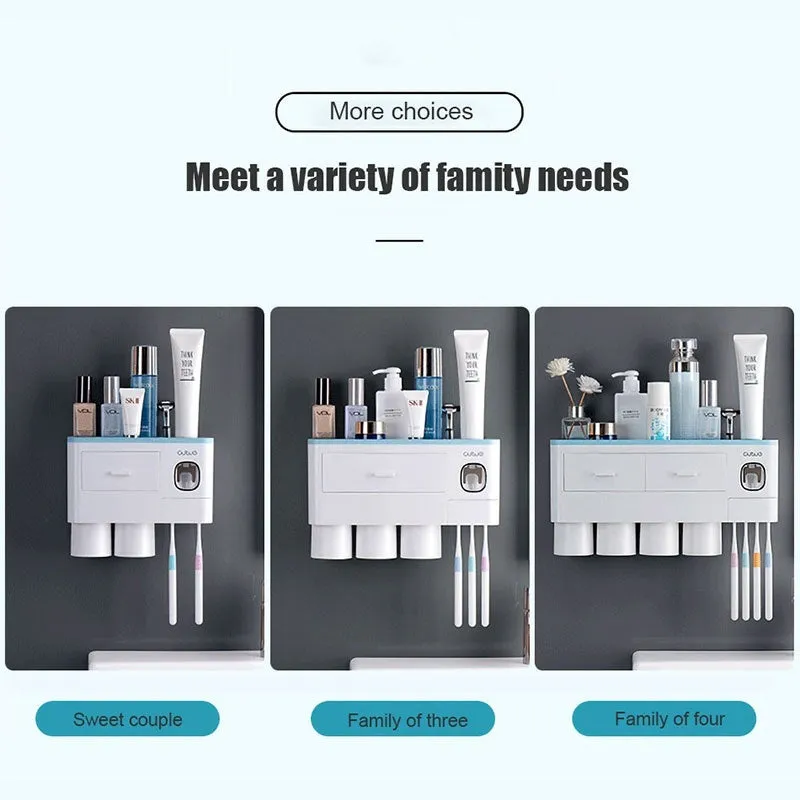 New Magnetic Adsorption Toothbrush Holder Automatic Toothpaste Dispenser Toiletries Storage Rack Bathroom Accessories