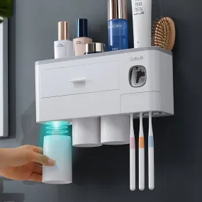 New Magnetic Adsorption Toothbrush Holder Automatic Toothpaste Dispenser Toiletries Storage Rack Bathroom Accessories