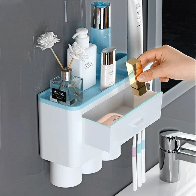 New Magnetic Adsorption Toothbrush Holder Automatic Toothpaste Dispenser Toiletries Storage Rack Bathroom Accessories