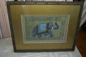 ORIGINAL GONGBI MUGHAL ART BEAUTIFUL FRAMED LARGE PERSIAN INK MINIATURE PAINTING ON SILK FROM NEPAL EXTREMELY DETAILED RENDITION OF COURT ELEPHANT IN ORNATE GARB DFN12 DECORATOR DESIGNER COLLECTOR WALL ART HOME DECOR 23”X19”